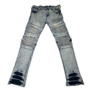 Bleecker & Mercer B&M Mens 40x34 Slim Moto‎ Bleach Wash Distressed Denim Jeans